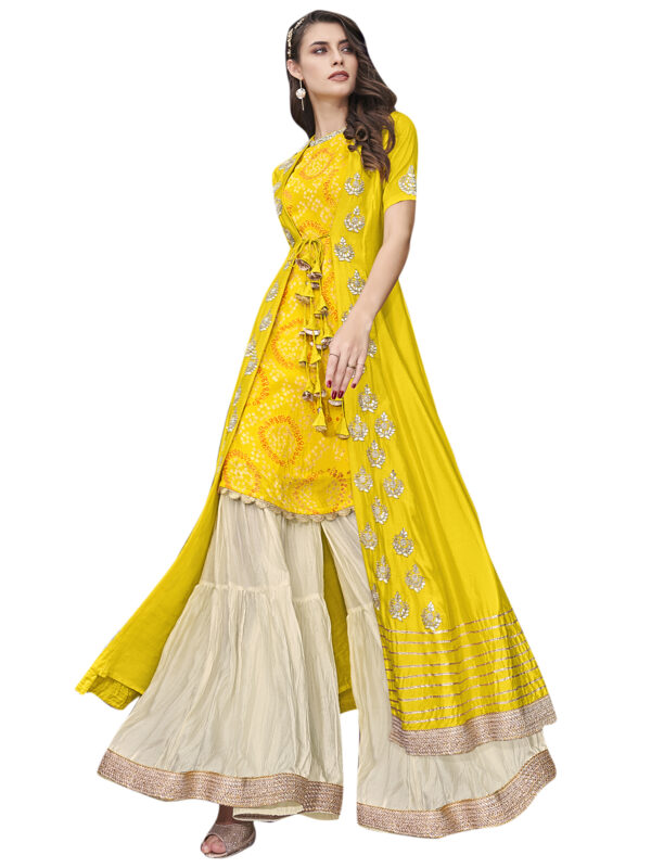 Stylee Lifestyle Yellow Tussar Embroidered Dress Material