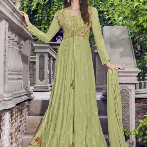 Stylee Lifestyle Green Muslin Embroidered Gown