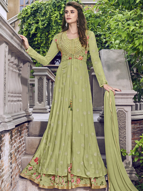 Stylee Lifestyle Green Muslin Embroidered Gown