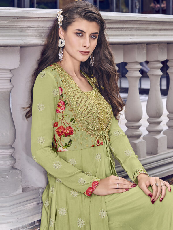 Stylee Lifestyle Green Muslin Embroidered Gown