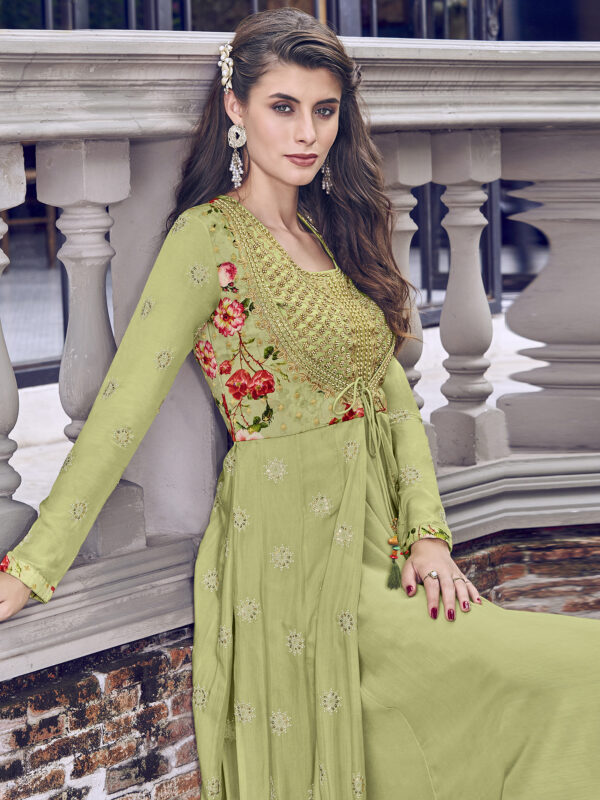 Stylee Lifestyle Green Muslin Embroidered Gown