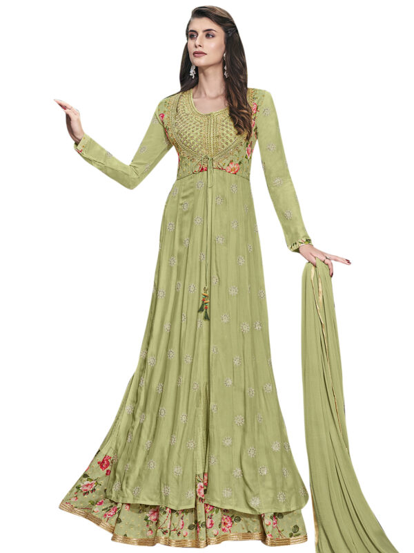 Stylee Lifestyle Green Muslin Embroidered Gown