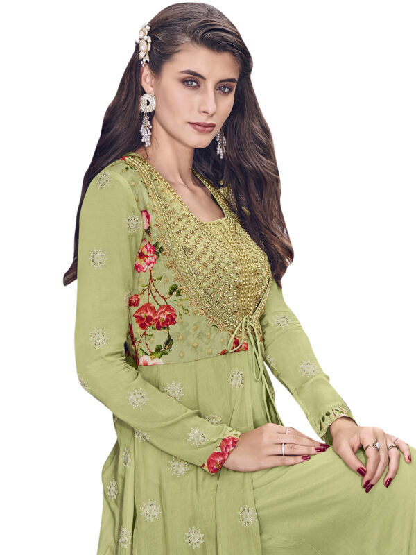 Stylee Lifestyle Green Muslin Embroidered Gown