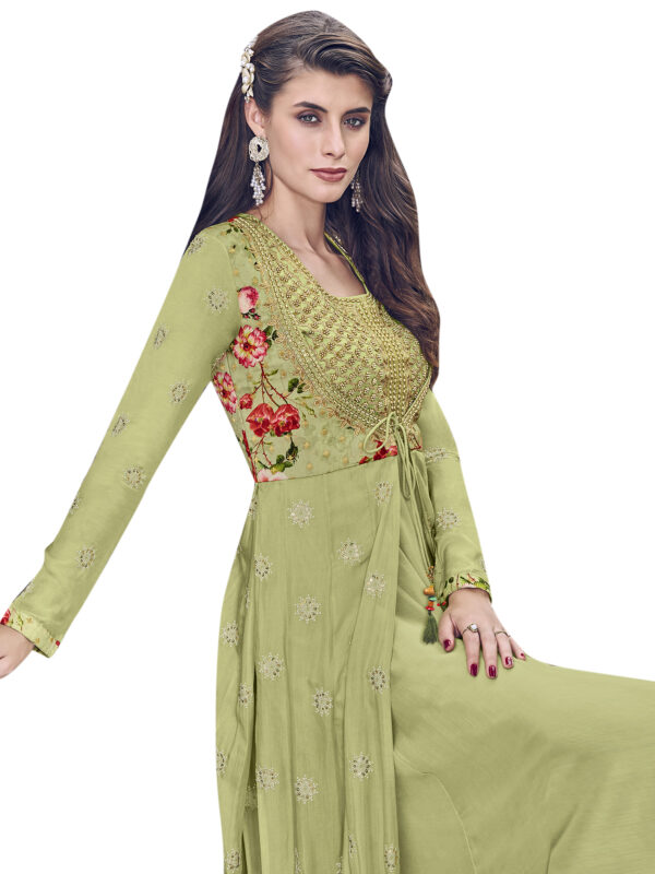 Stylee Lifestyle Green Muslin Embroidered Gown