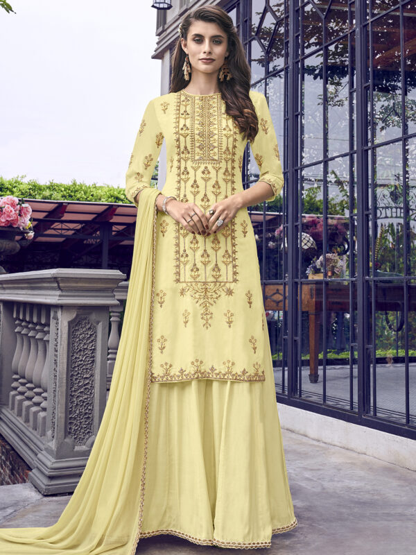 Stylee Lifestyle Yellow Muslin Embroidered Dress Material