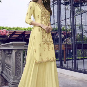 Stylee Lifestyle Yellow Muslin Embroidered Dress Material