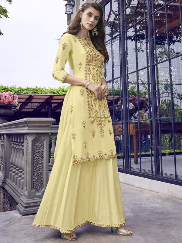 Stylee Lifestyle Yellow Muslin Embroidered Dress Material