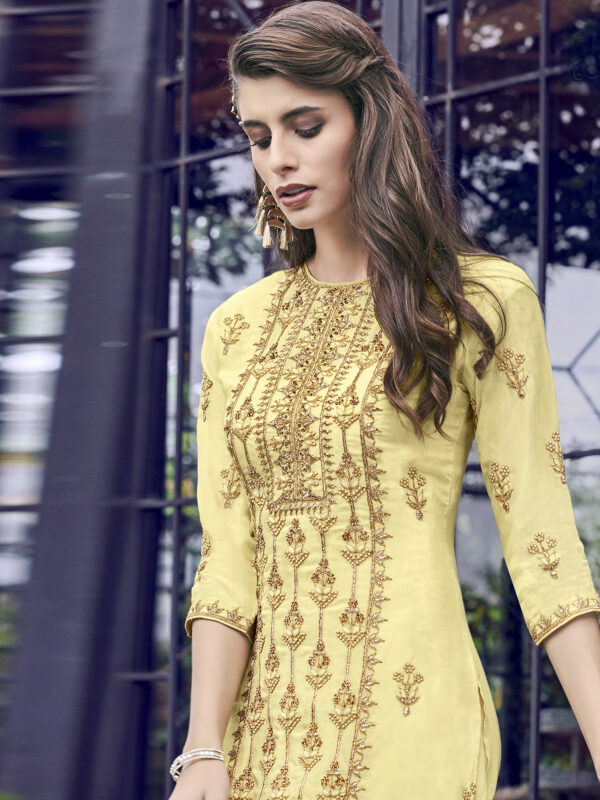 Stylee Lifestyle Yellow Muslin Embroidered Dress Material