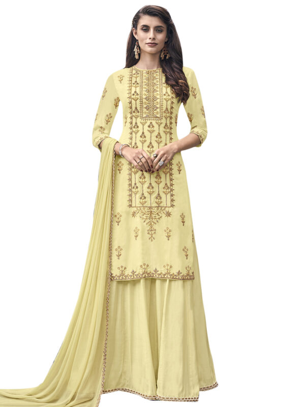 Stylee Lifestyle Yellow Muslin Embroidered Dress Material