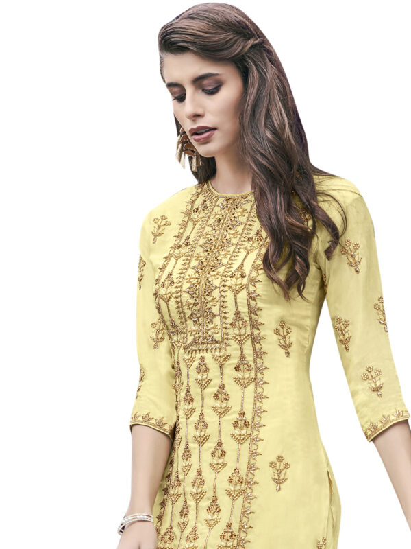 Stylee Lifestyle Yellow Muslin Embroidered Dress Material