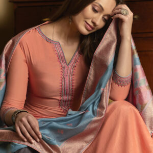 Stylee Lifestyle Peach Muslin Embroidered Dress Material
