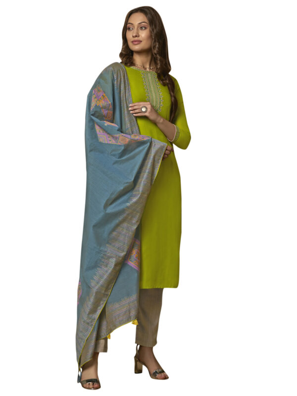 Stylee Lifestyle Green Muslin Embroidered Dress Material