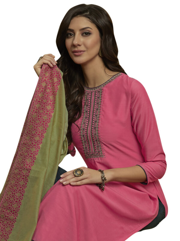 Stylee Lifestyle Pink Muslin Embroidered Dress Material