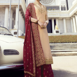 Stylee Lifestyle Beige Satin Embroidered Dress Material