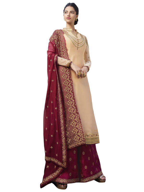 Stylee Lifestyle Beige Satin Embroidered Dress Material