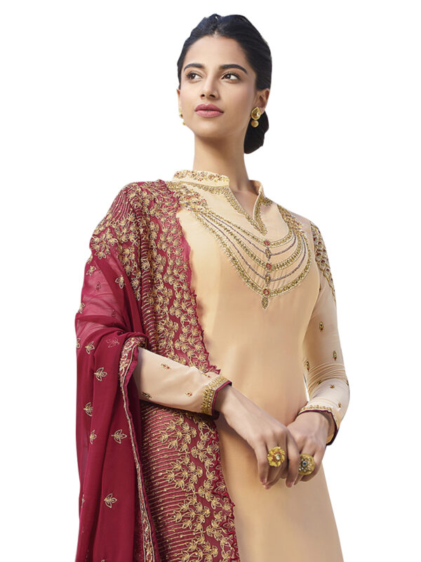 Stylee Lifestyle Beige Satin Embroidered Dress Material