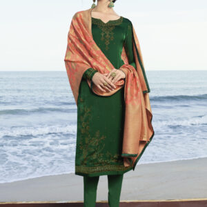 Stylee Lifestyle Green Satin Embroidered Dress Material