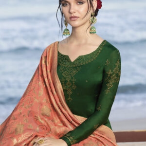 Stylee Lifestyle Green Satin Embroidered Dress Material