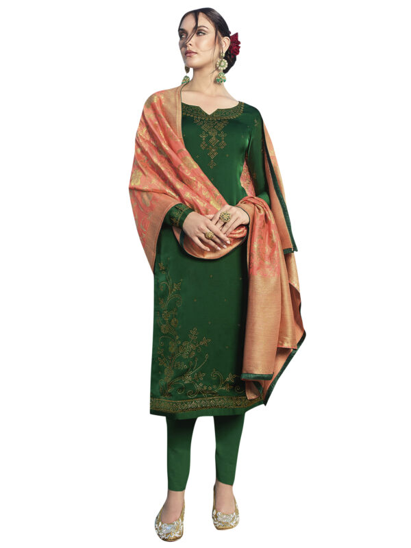 Stylee Lifestyle Green Satin Embroidered Dress Material