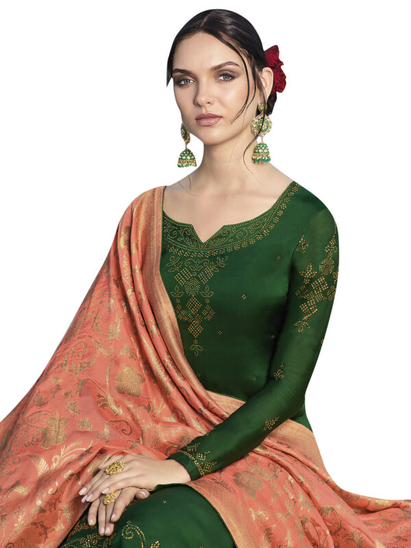 Stylee Lifestyle Green Satin Embroidered Dress Material