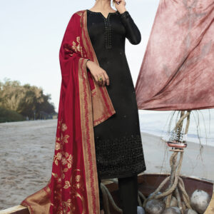 Stylee Lifestyle Black Satin Embroidered Dress Material