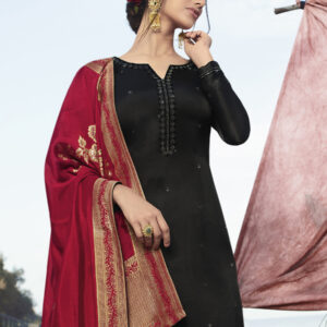 Stylee Lifestyle Black Satin Embroidered Dress Material