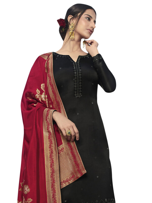 Stylee Lifestyle Black Satin Embroidered Dress Material