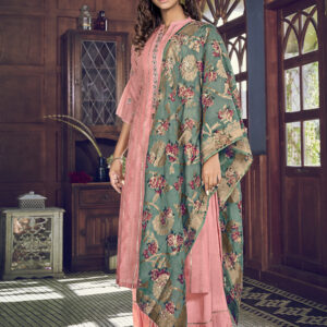 Stylee Lifestyle Peach Chanderi Silk Embroidered Dress Material