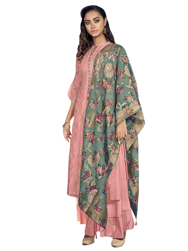 Stylee Lifestyle Peach Chanderi Silk Embroidered Dress Material