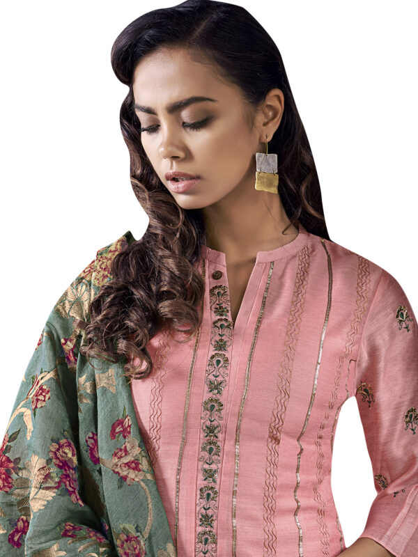 Stylee Lifestyle Peach Chanderi Silk Embroidered Dress Material