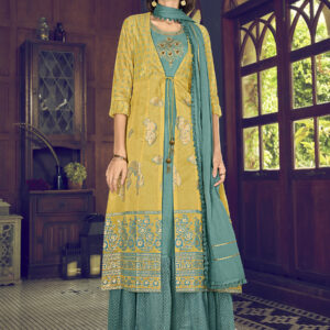 Stylee Lifestyle Yellow Chanderi Silk Embroidered Dress Material