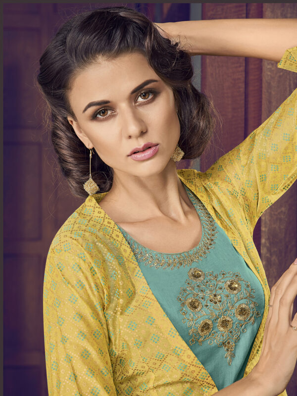 Stylee Lifestyle Yellow Chanderi Silk Embroidered Dress Material