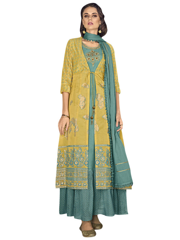 Stylee Lifestyle Yellow Chanderi Silk Embroidered Dress Material