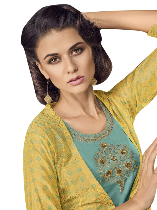 Stylee Lifestyle Yellow Chanderi Silk Embroidered Dress Material