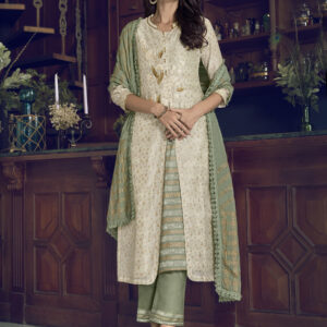 Stylee Lifestyle Off White Chanderi Silk Embroidered Dress Material