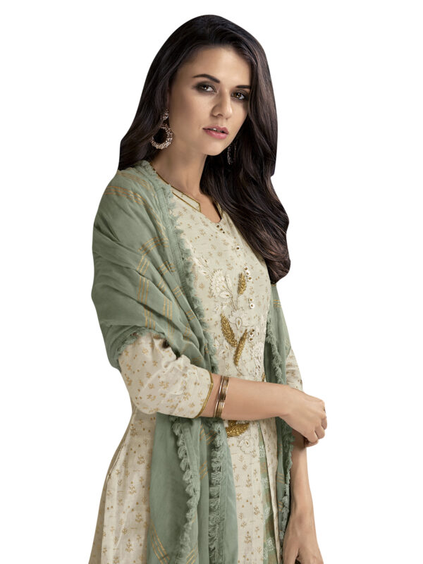 Stylee Lifestyle Off White Chanderi Silk Embroidered Dress Material