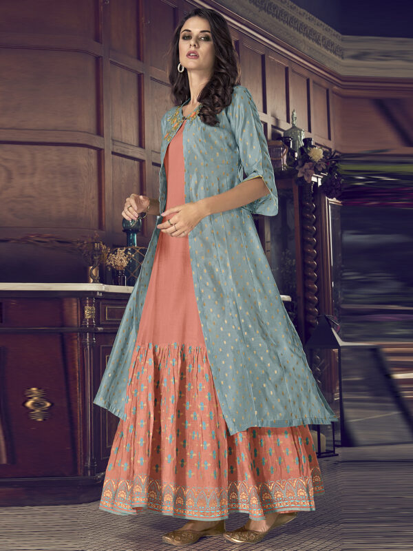 Stylee Lifestyle Turquoise Blue Chanderi Silk Embroidered Dress Material