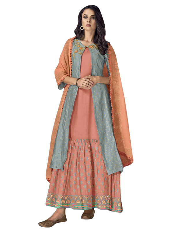 Stylee Lifestyle Turquoise Blue Chanderi Silk Embroidered Dress Material