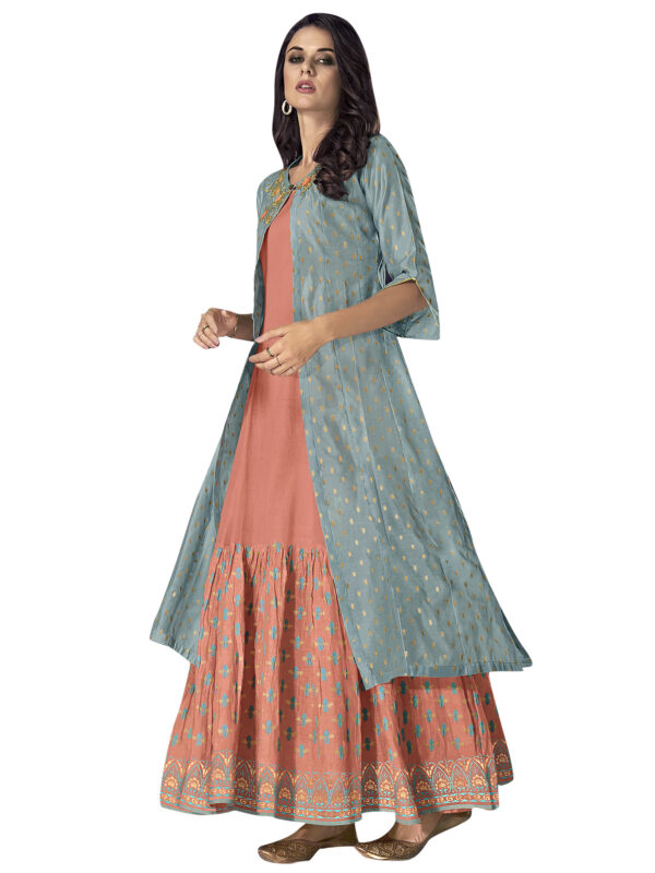 Stylee Lifestyle Turquoise Blue Chanderi Silk Embroidered Dress Material