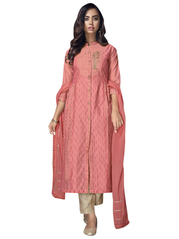 Stylee Lifestyle Peach Chanderi Silk Embroidered Dress Material