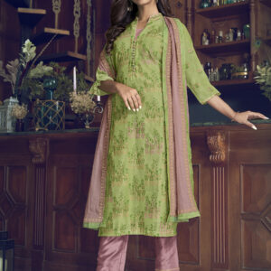 Stylee Lifestyle Green Chanderi Silk Embroidered Dress Material