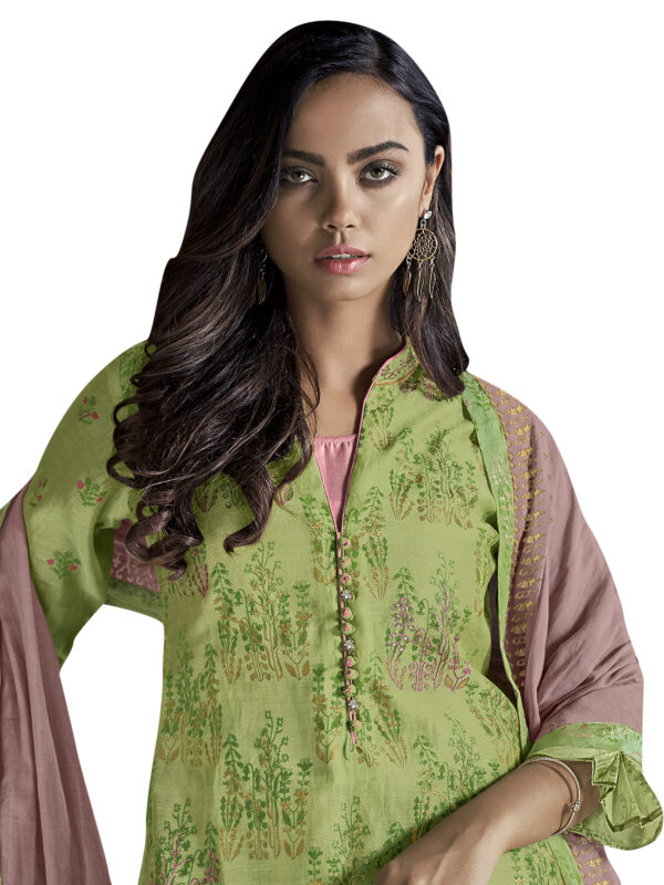 Stylee Lifestyle Green Chanderi Silk Embroidered Dress Material