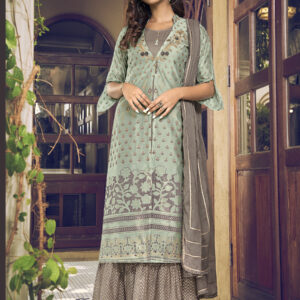 Stylee Lifestyle Green Chanderi Silk Embroidered Dress Material