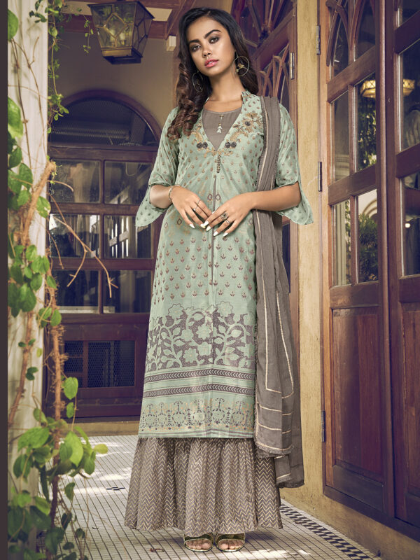 Stylee Lifestyle Green Chanderi Silk Embroidered Dress Material