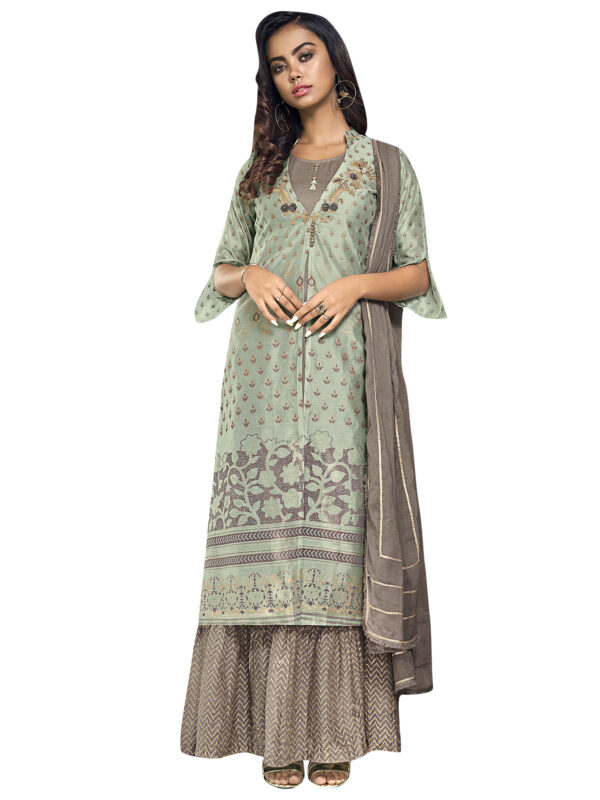 Stylee Lifestyle Green Chanderi Silk Embroidered Dress Material