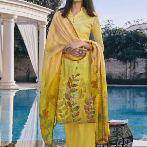 Stylee Lifestyle Yellow Satin Printed Dress Material