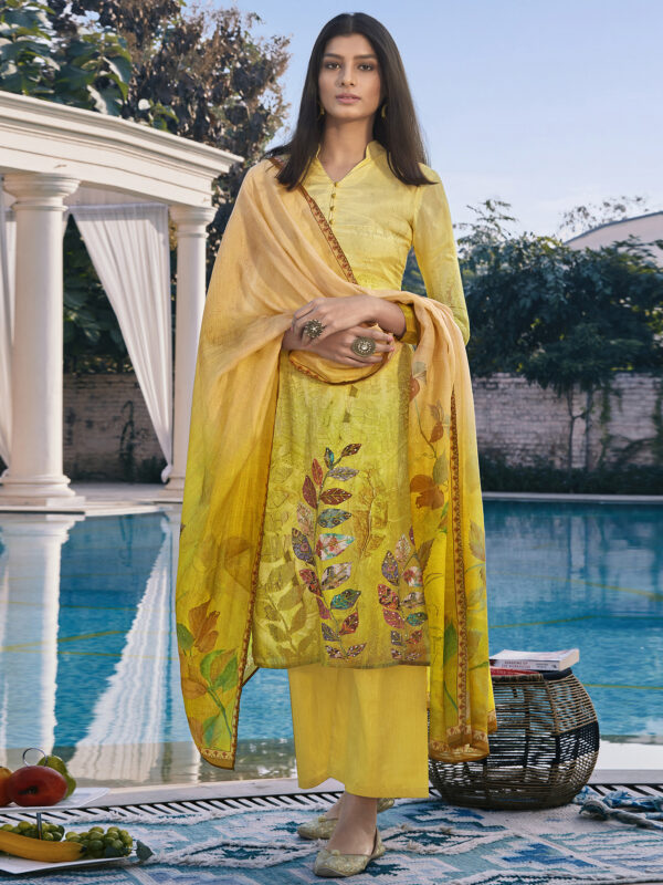 Stylee Lifestyle Yellow Satin Printed Dress Material