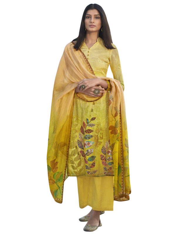 Stylee Lifestyle Yellow Satin Printed Dress Material