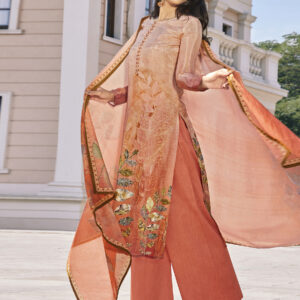 Stylee Lifestyle Rust Satin Printed Dress Material