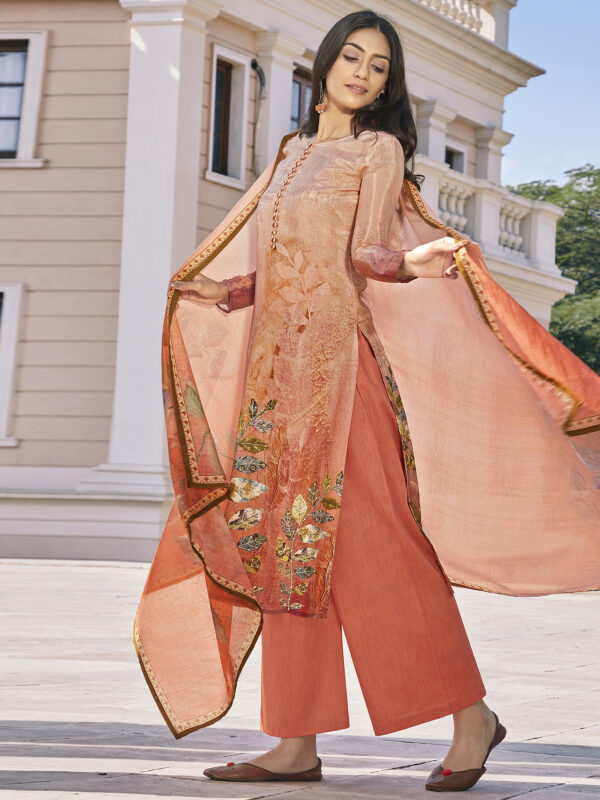 Stylee Lifestyle Rust Satin Printed Dress Material